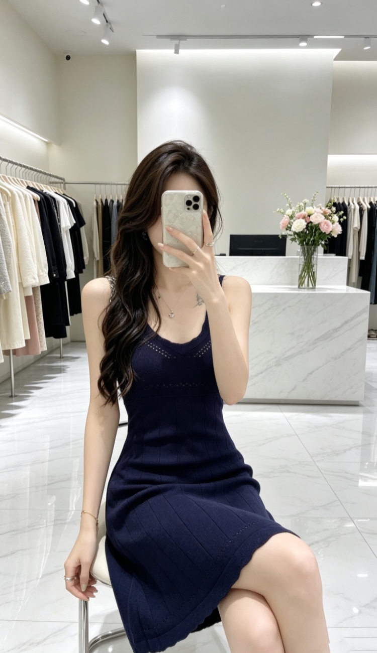 Summer pinched waist dress sleeveless hollow T-back