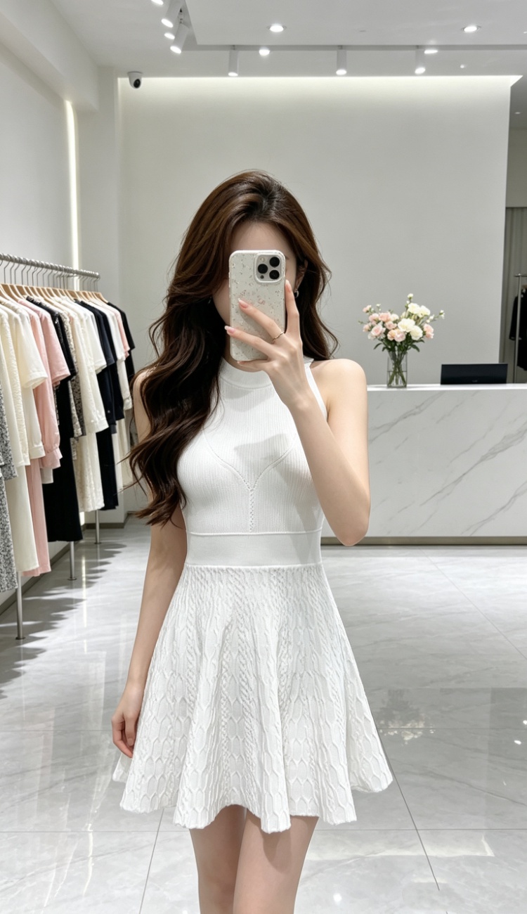 Temperament halter pinched waist knitted slim dress