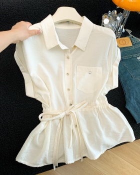 Breathable niche tops pinched waist chiffon shirt for women
