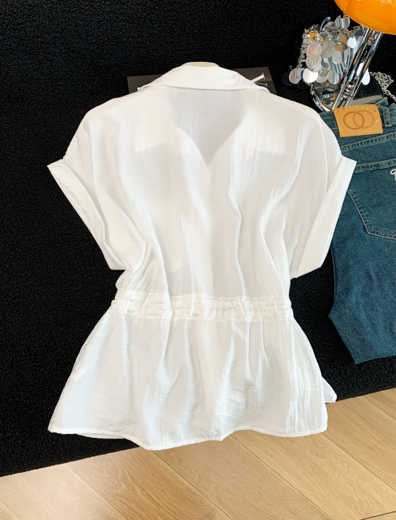 Breathable niche tops pinched waist chiffon shirt for women