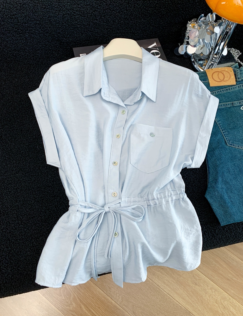 Breathable niche tops pinched waist chiffon shirt for women