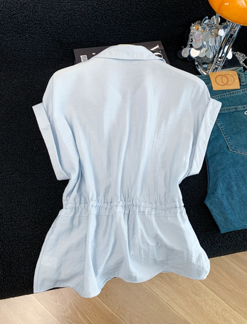 Breathable niche tops pinched waist chiffon shirt for women