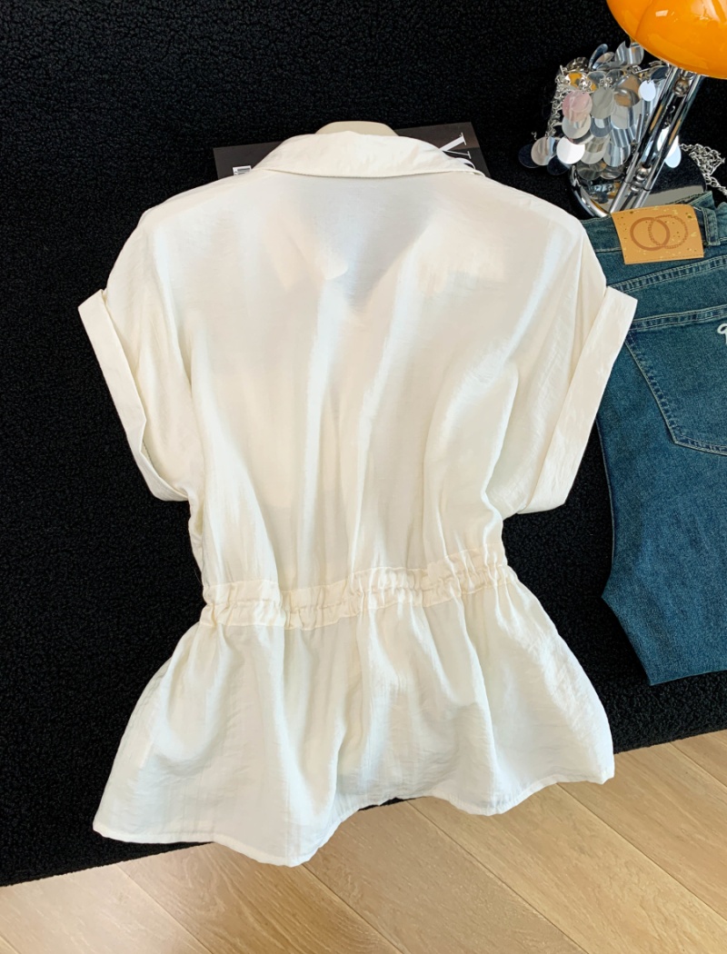 Breathable niche tops pinched waist chiffon shirt for women
