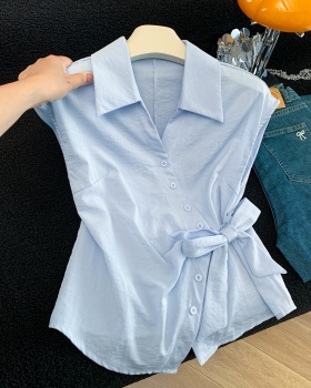 Pinched waist bandage unique shirt summer temperament tops