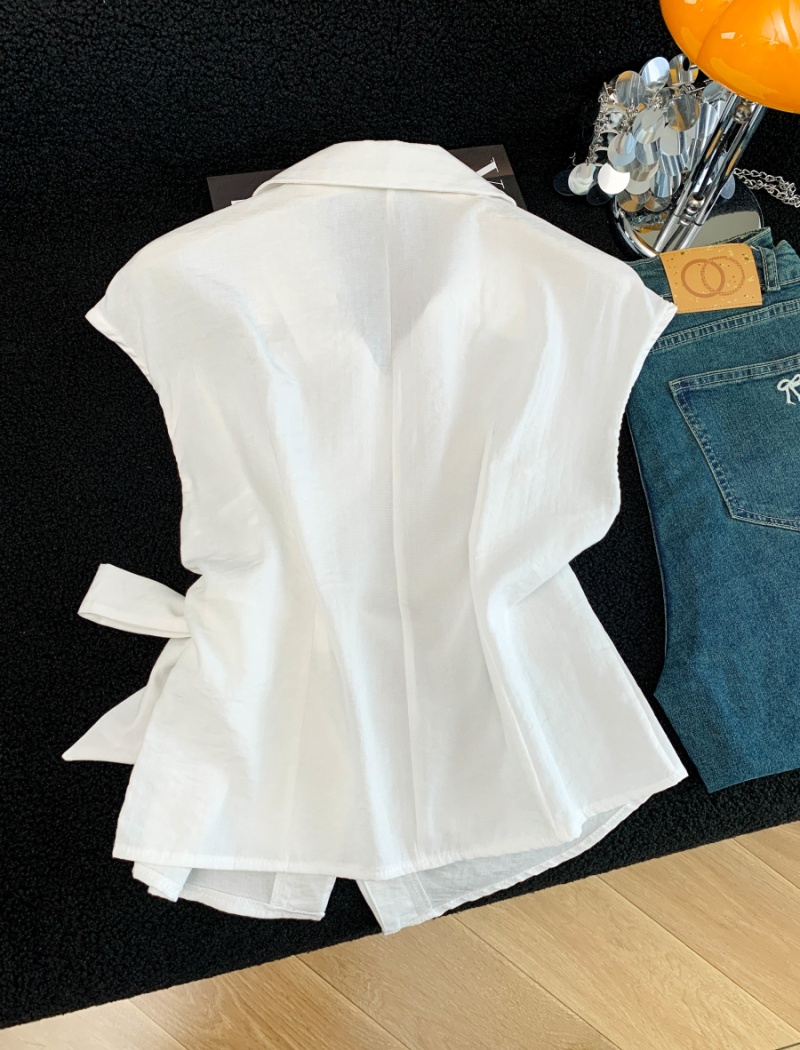Pinched waist bandage unique shirt summer temperament tops