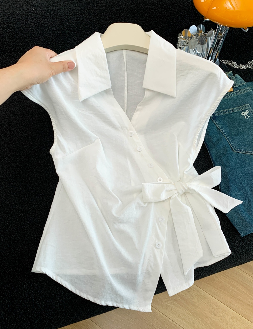 Pinched waist bandage unique shirt summer temperament tops