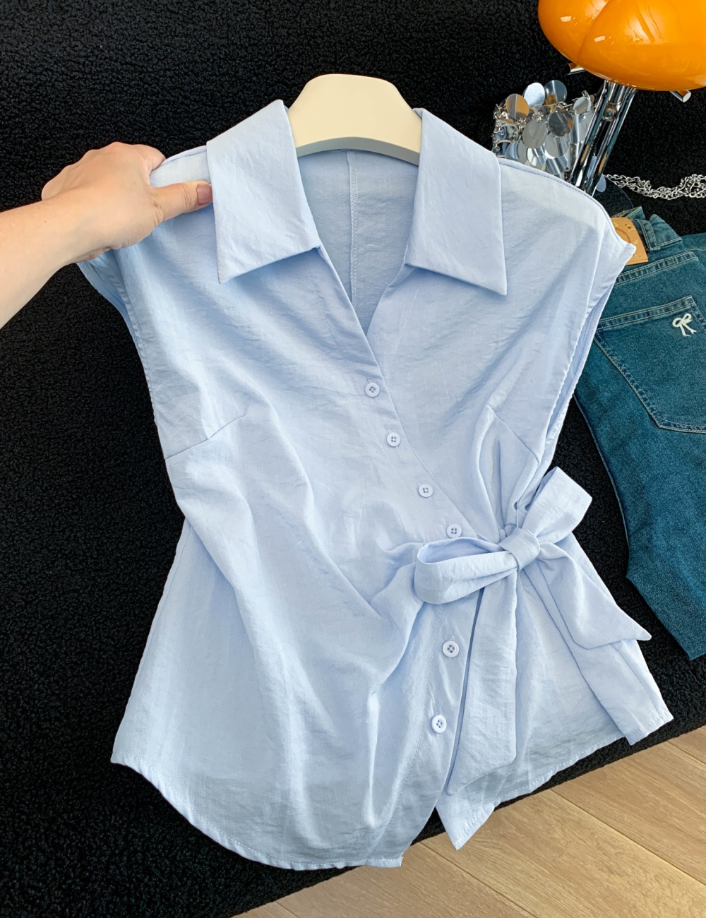 Pinched waist bandage unique shirt summer temperament tops