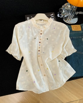 All-match Western style tops embroidery colors buckle shirt