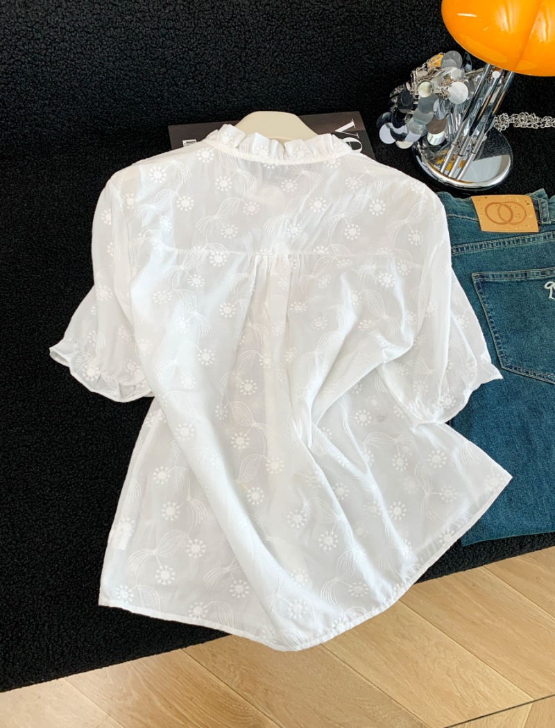 All-match Western style tops embroidery colors buckle shirt