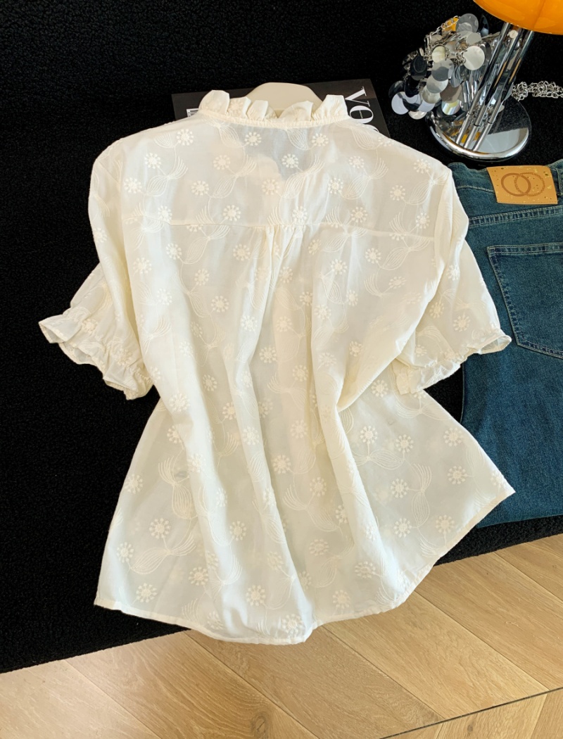 All-match Western style tops embroidery colors buckle shirt