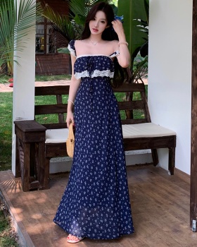 Floral sling long dress splice romantic jumpsuit for women
