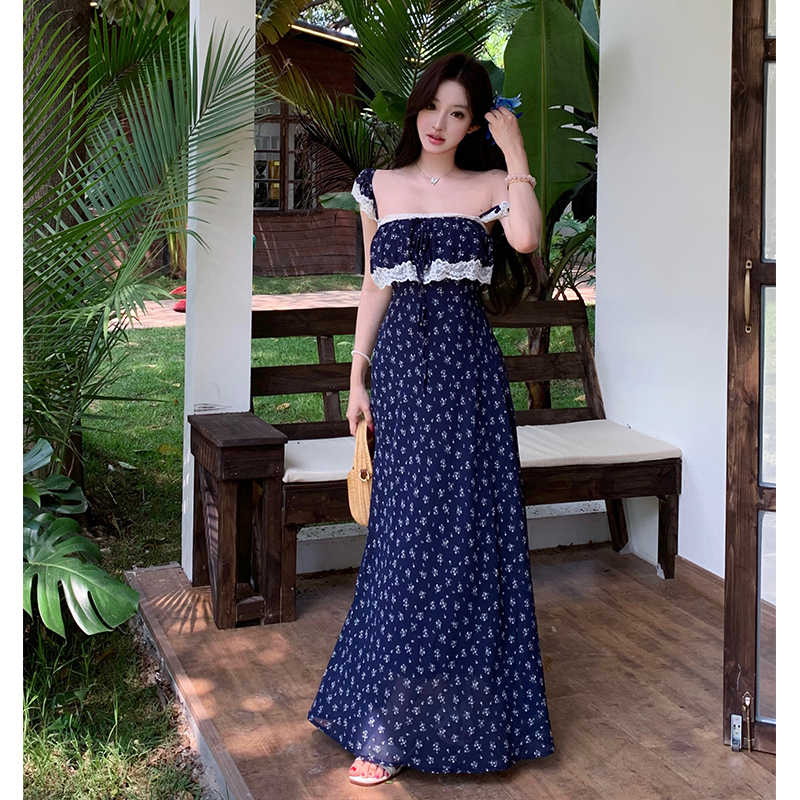 Floral sling long dress splice romantic jumpsuit for women