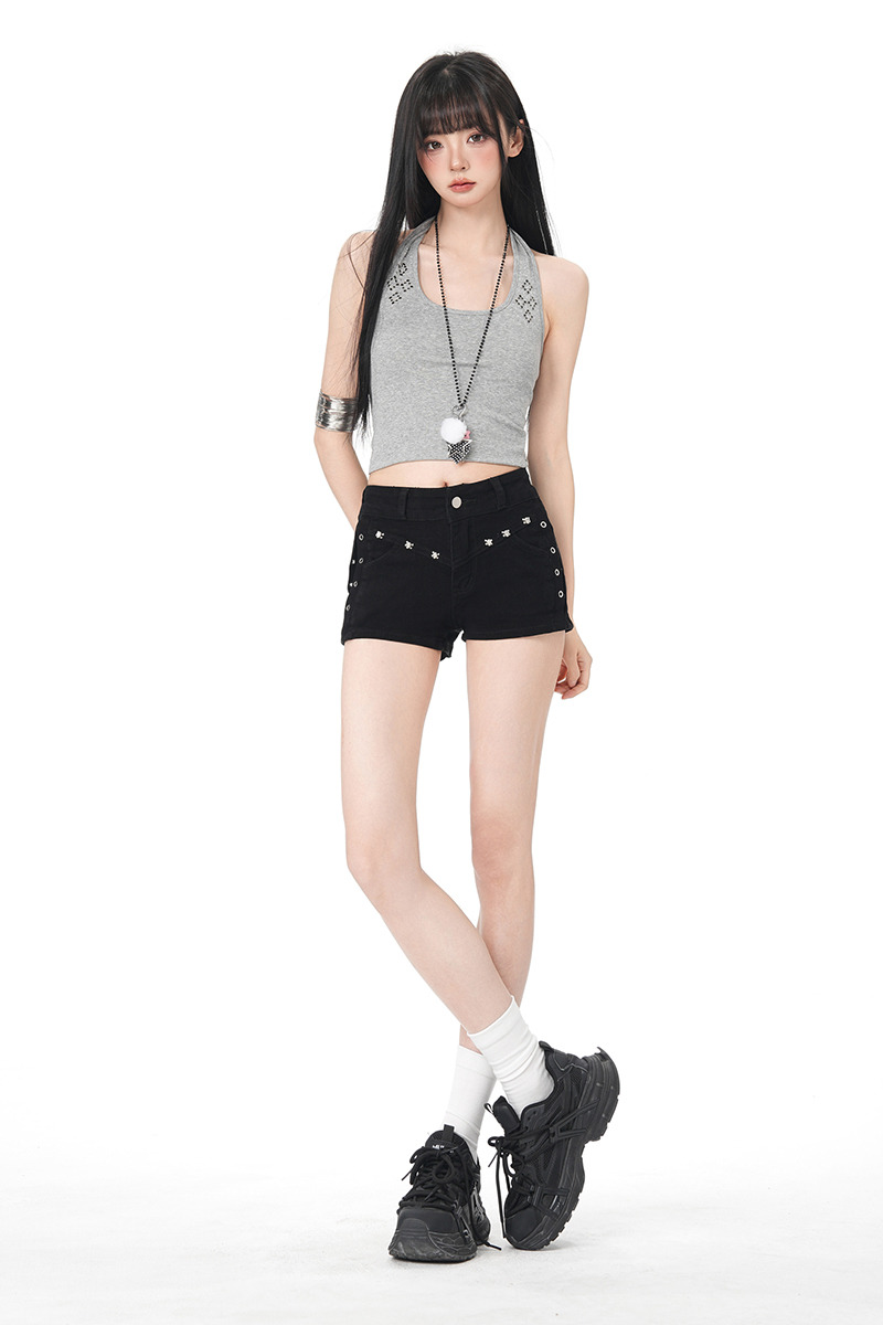 Rivets slim short jeans summer shorts for women