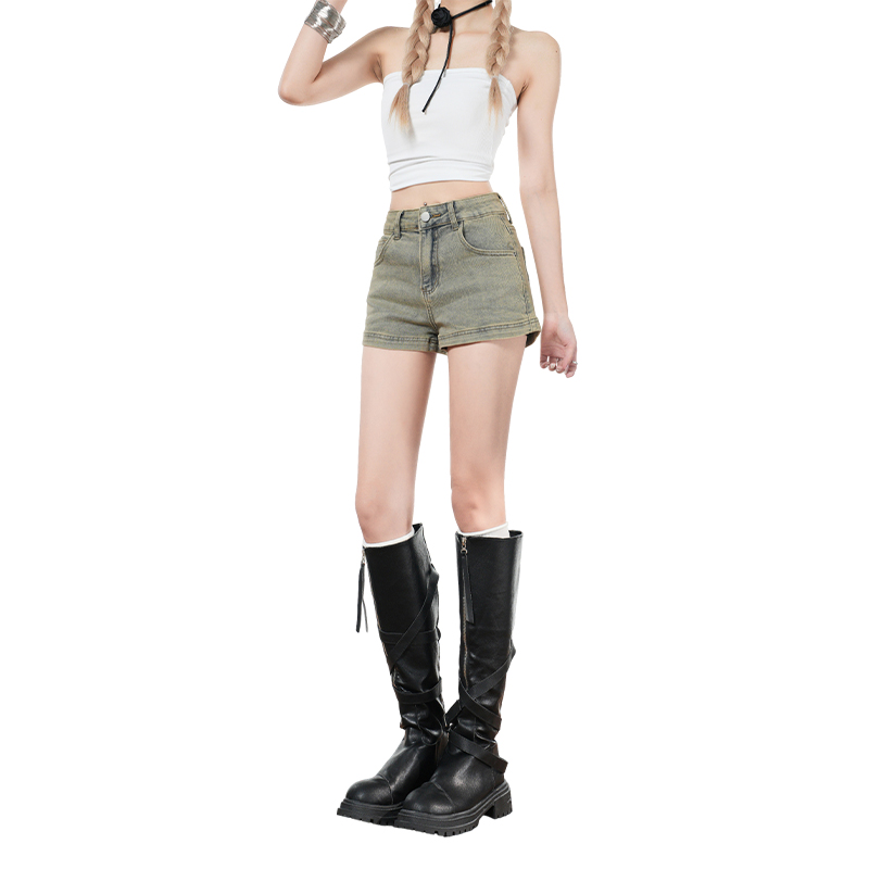 High waist retro short jeans elasticity summer shorts for women