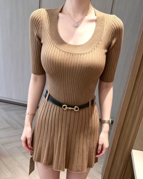 Slim retro dress pinched waist knitted T-back for women