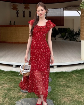 Short sleeve lace chiffon France style splice summer dress