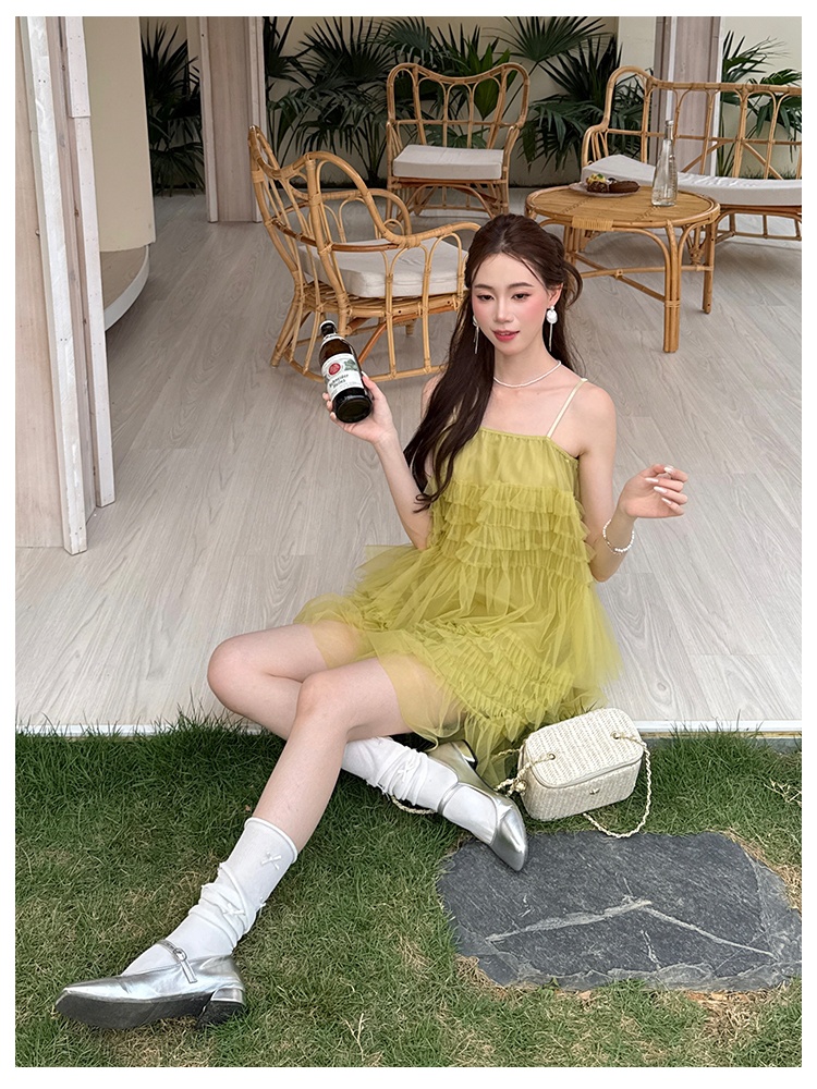 Summer chiffon strap dress gauze pure dress for women