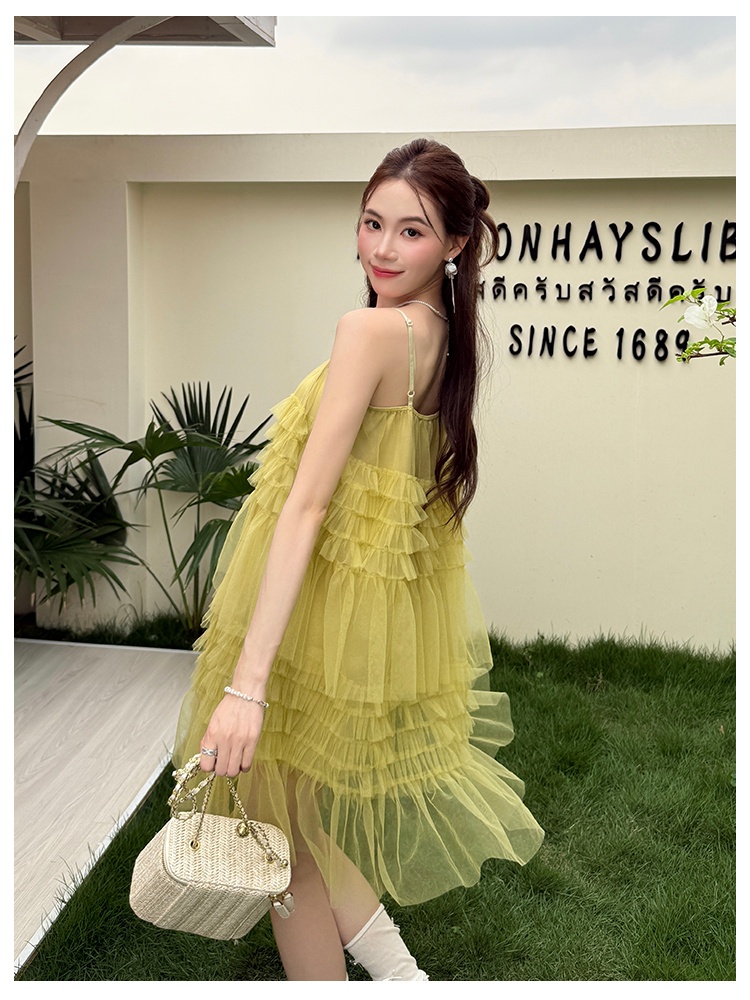 Summer chiffon strap dress gauze pure dress for women