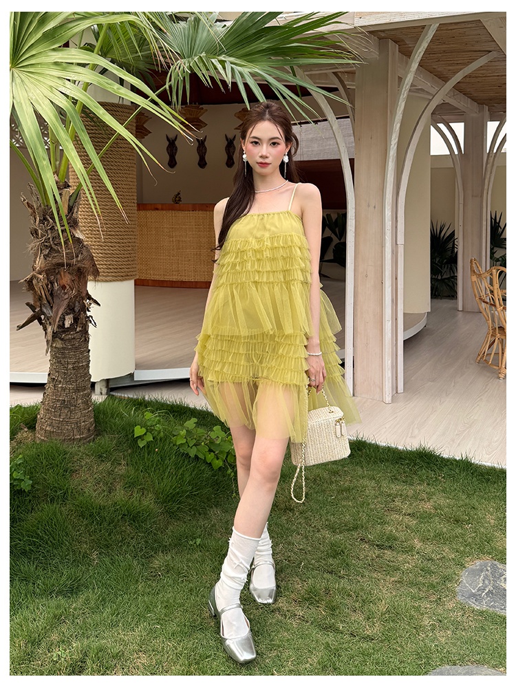 Summer chiffon strap dress gauze pure dress for women