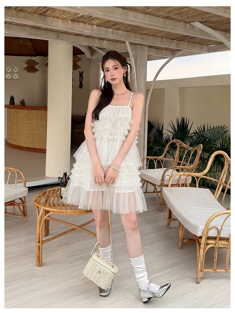 Summer chiffon strap dress gauze pure dress for women