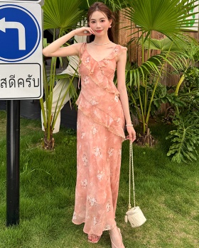 France style floral dress chiffon strap dress