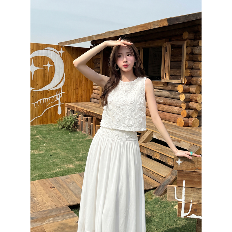 Summer fashion tops elegant France style skirt 2pcs set
