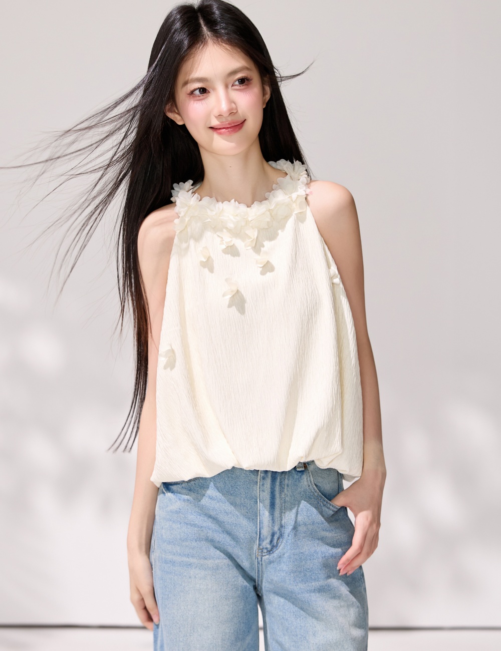 Wood ear halter sleeveless chiffon shirt tender slim tops