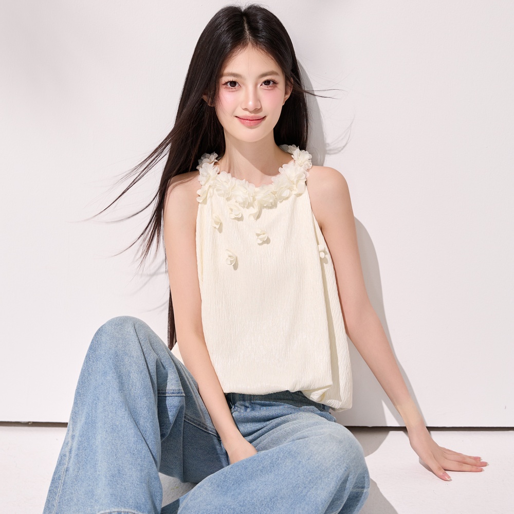 Wood ear halter sleeveless chiffon shirt tender slim tops