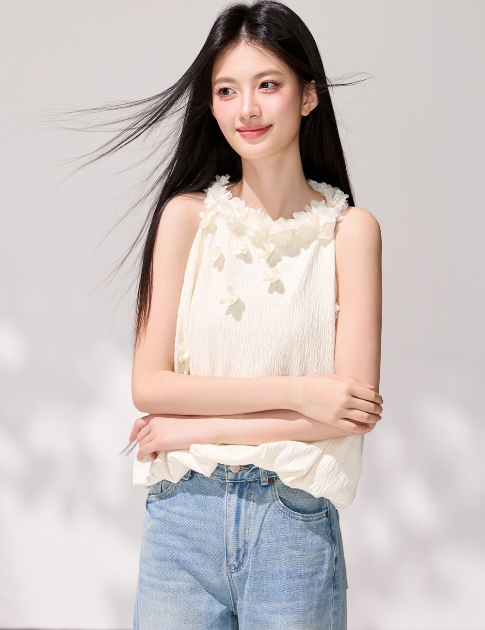Wood ear halter sleeveless chiffon shirt tender slim tops