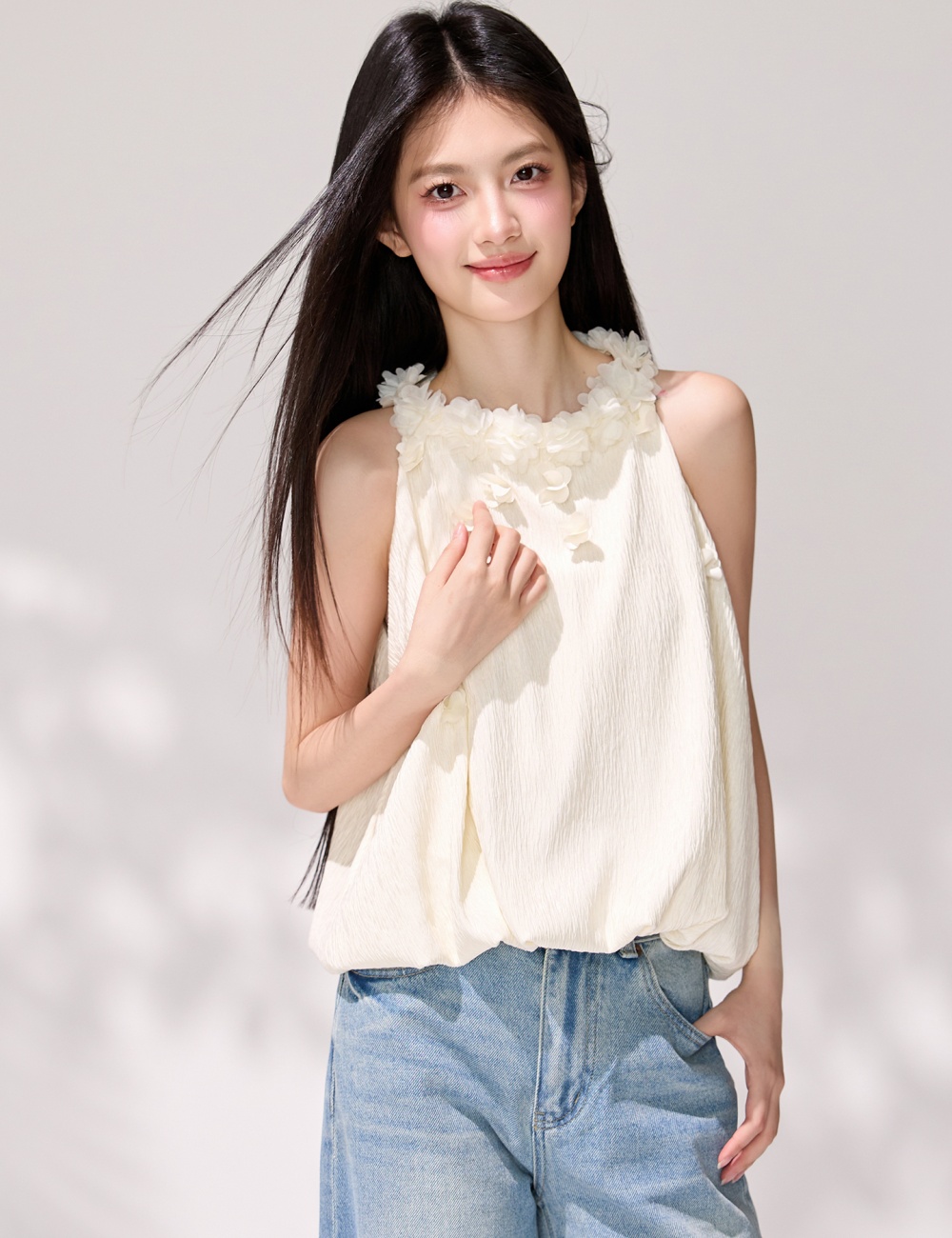 Wood ear halter sleeveless chiffon shirt tender slim tops