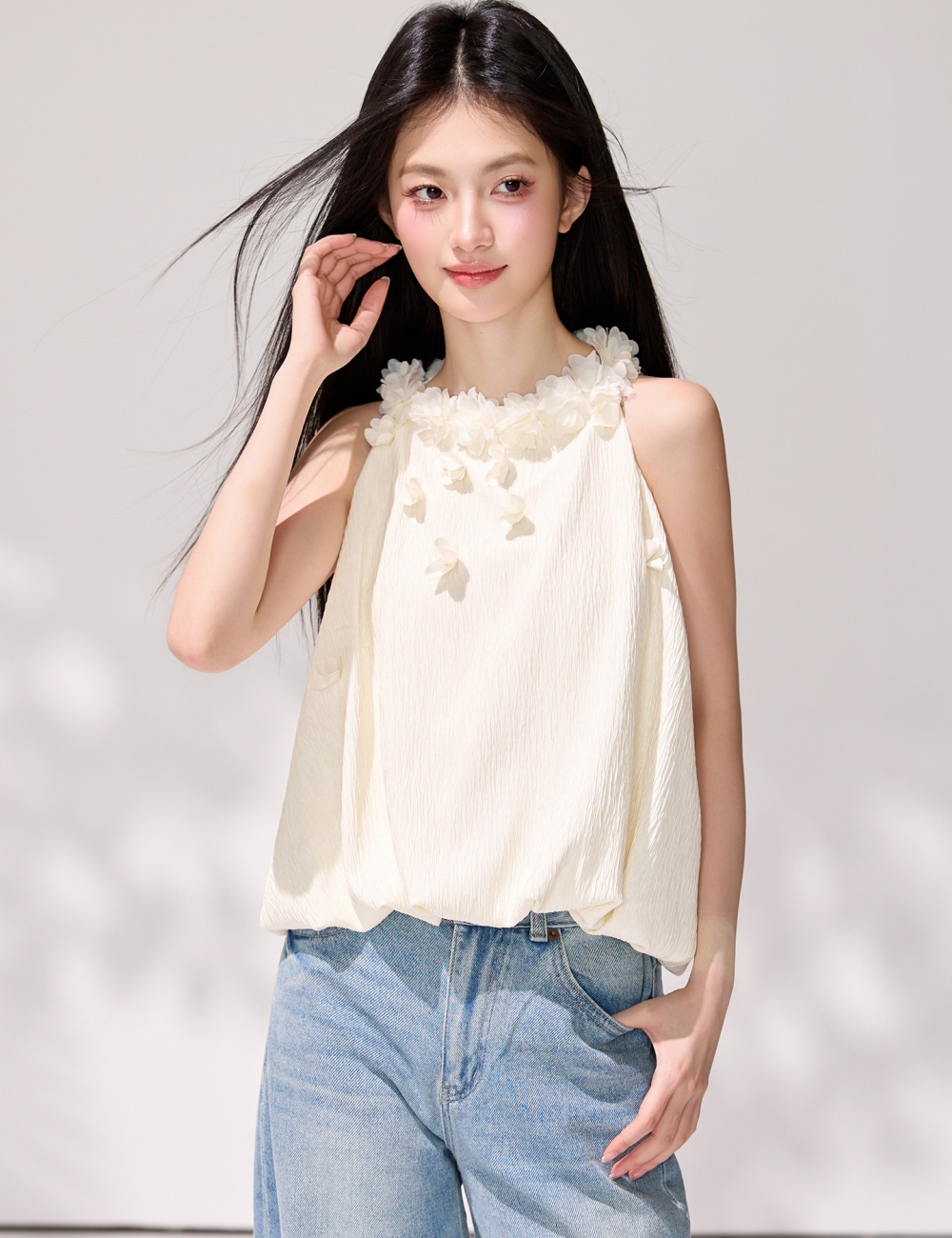 Wood ear halter sleeveless chiffon shirt tender slim tops