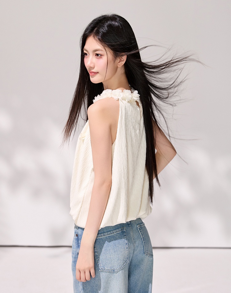 Wood ear halter sleeveless chiffon shirt tender slim tops