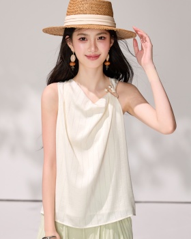 France style beige tops tender drape vest for women