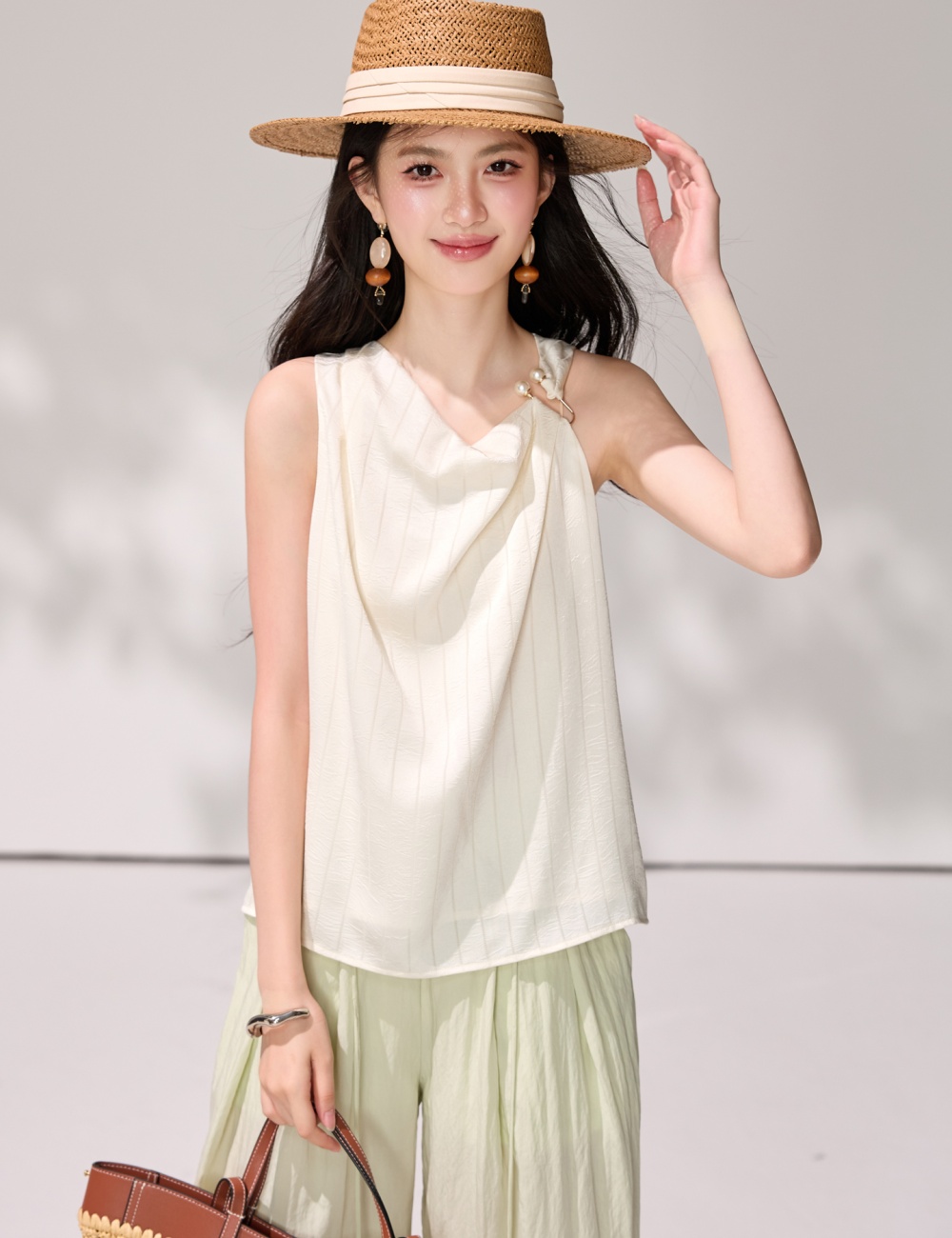 France style beige tops tender drape vest for women