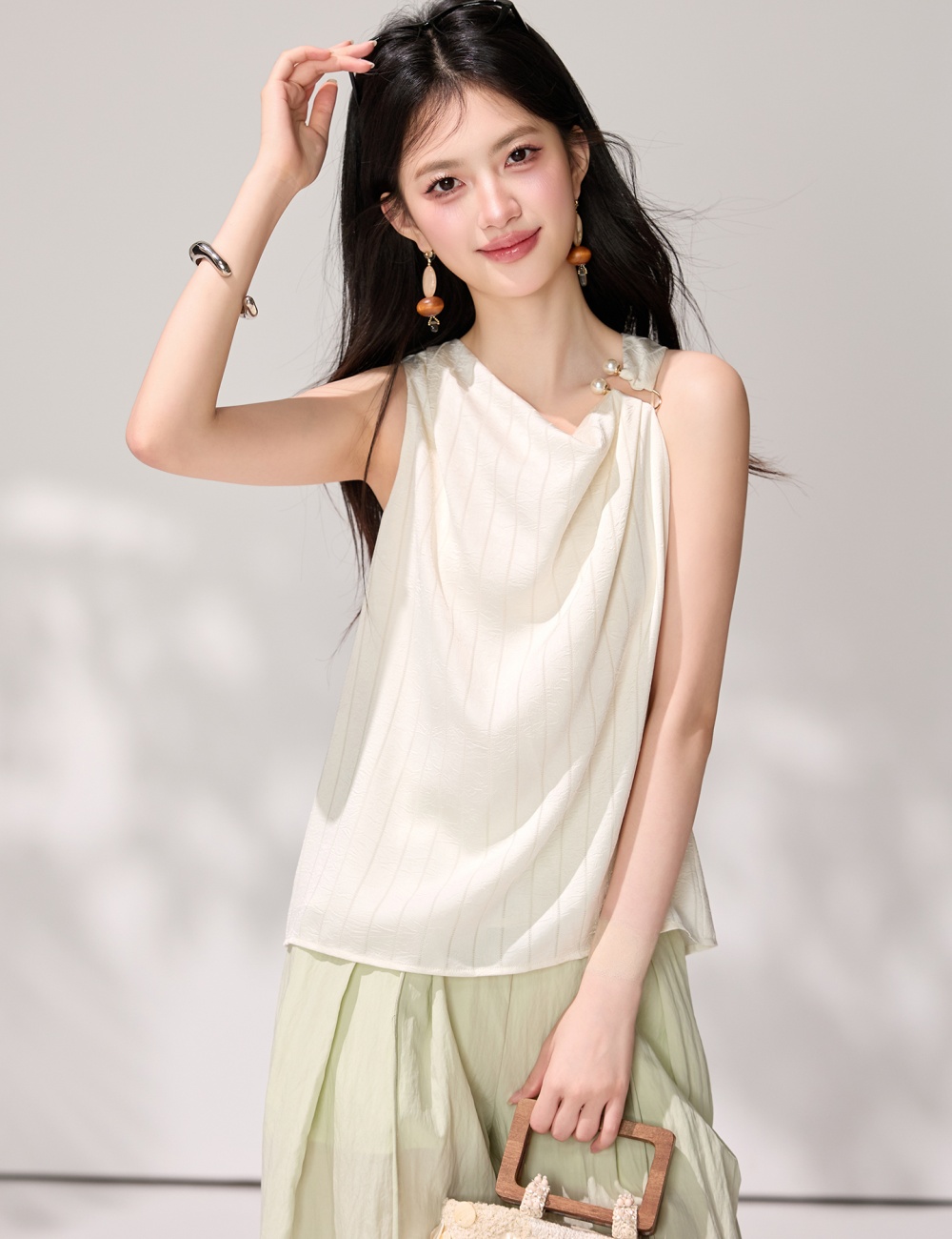 France style beige tops tender drape vest for women