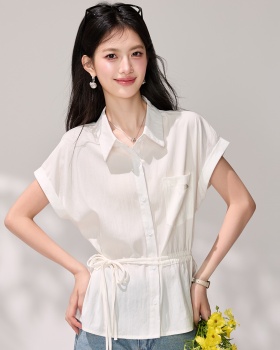 Pinched waist all-match white tops frenum slim shirt