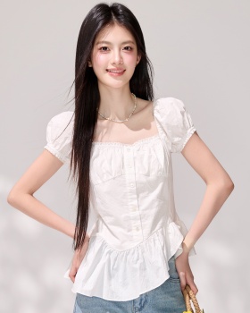 Lotus leaf skirt tops pinched waist small shirt