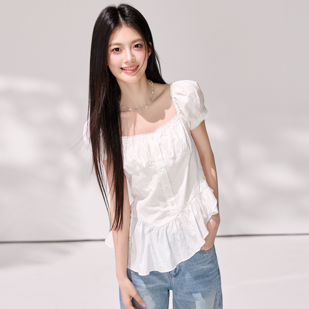 Lotus leaf skirt tops pinched waist small shirt