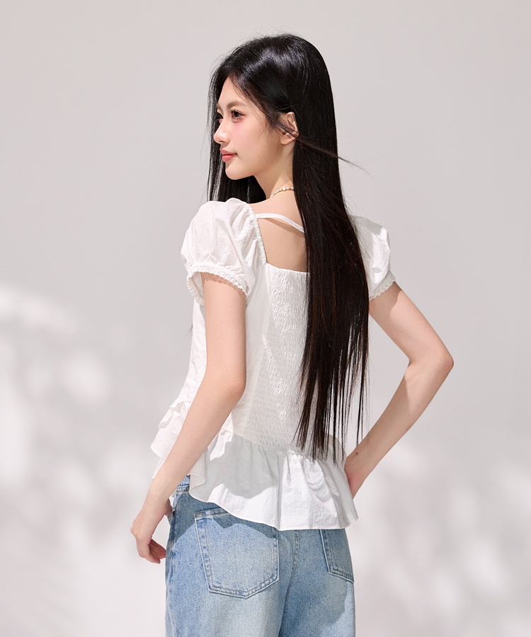 Lotus leaf skirt tops pinched waist small shirt
