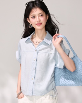 Light-blue commuting tops short sleeve summer shirt
