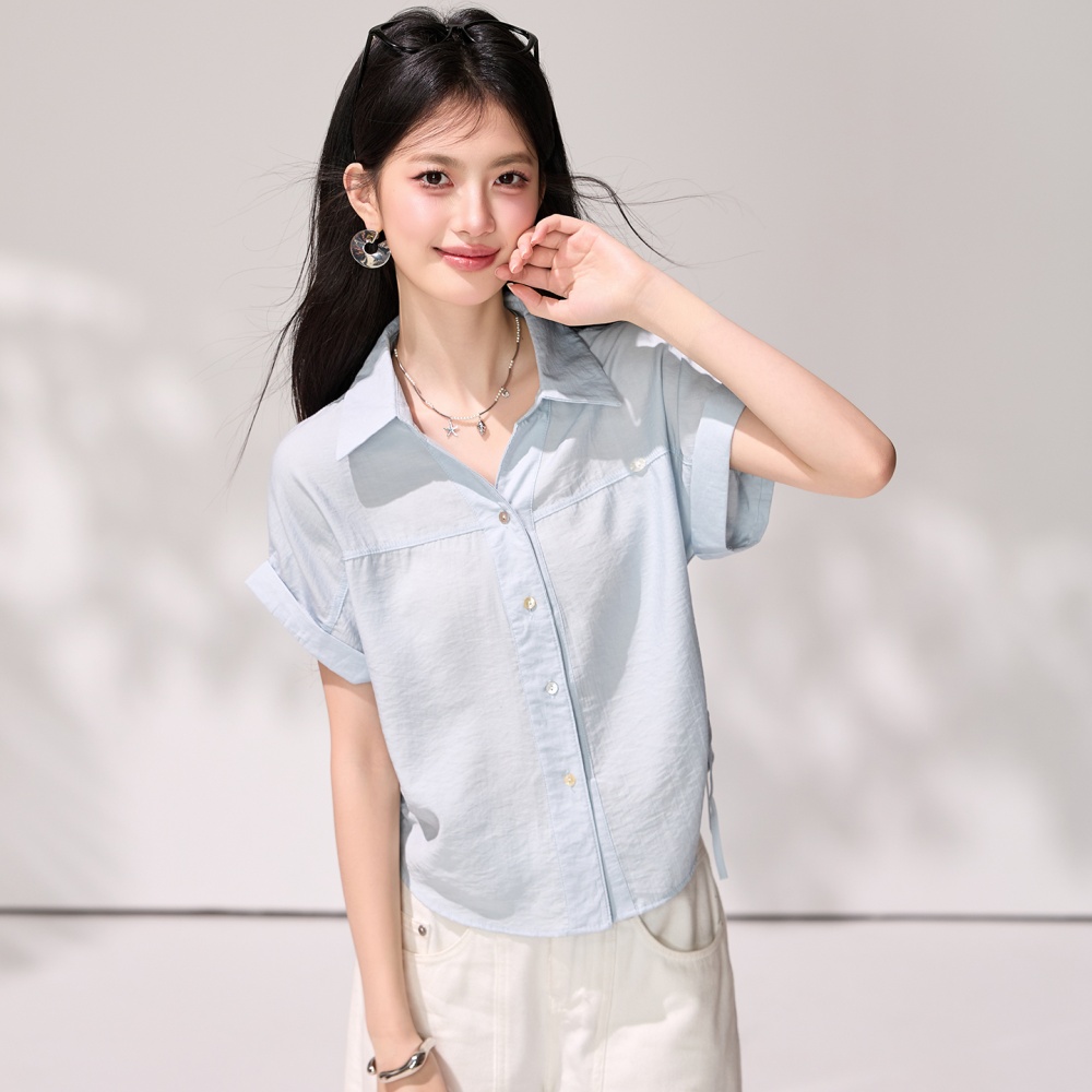 Light-blue commuting tops short sleeve summer shirt