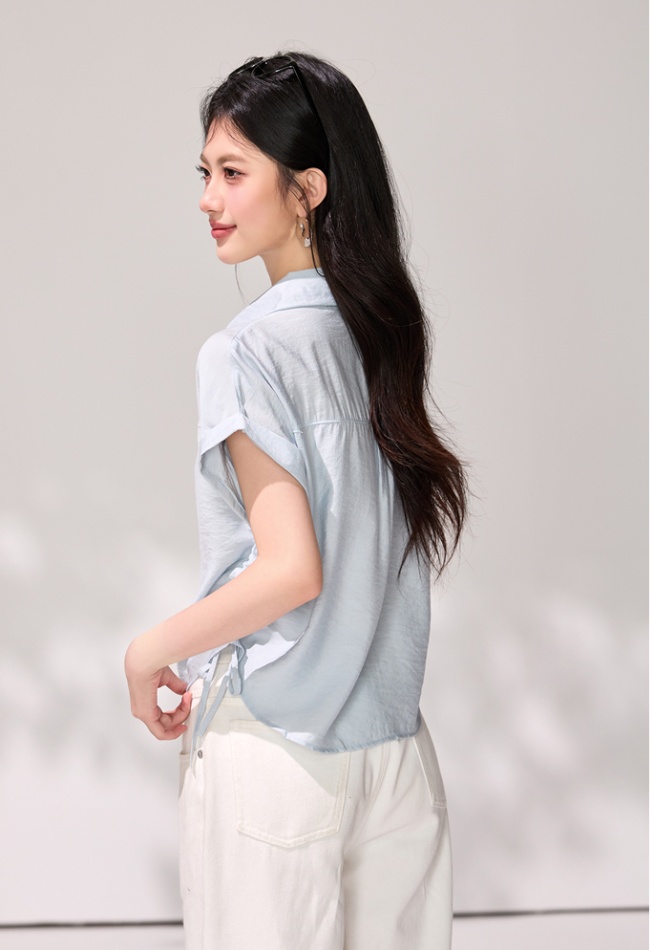 Light-blue commuting tops short sleeve summer shirt