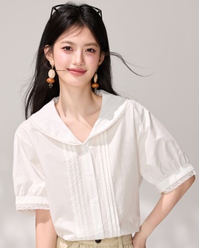 White lace summer tops France style temperament shirt for women