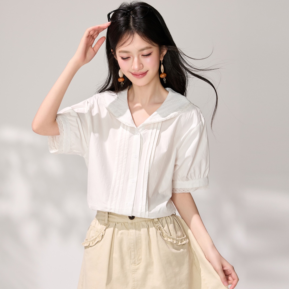 White lace summer tops France style temperament shirt for women