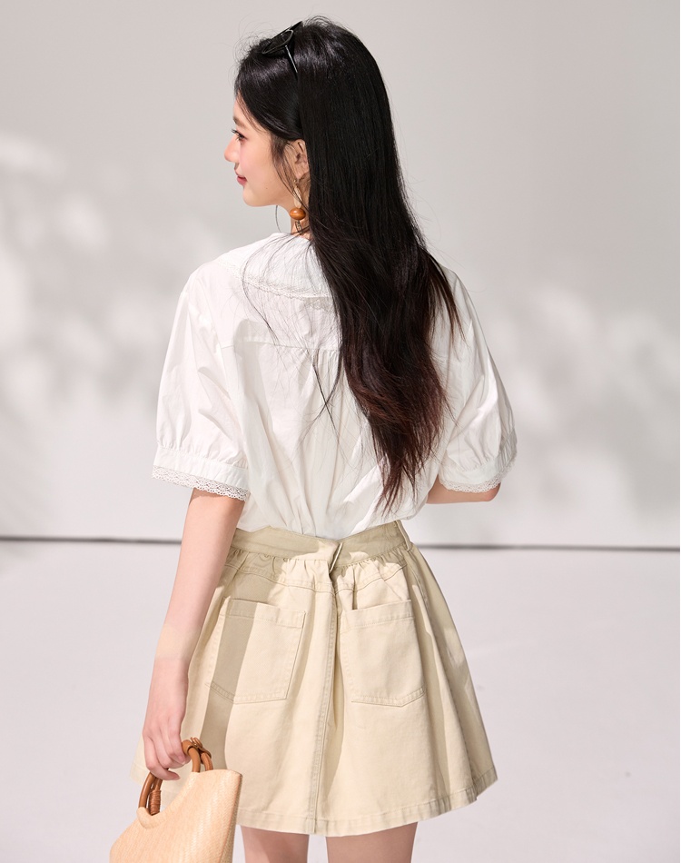 White lace summer tops France style temperament shirt for women