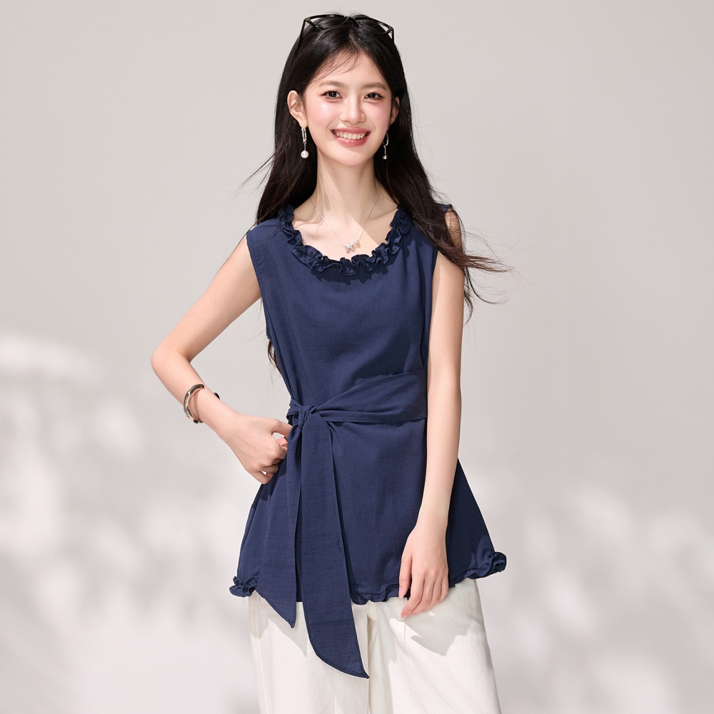 Niche wood ear shirt U-neck temperament tops