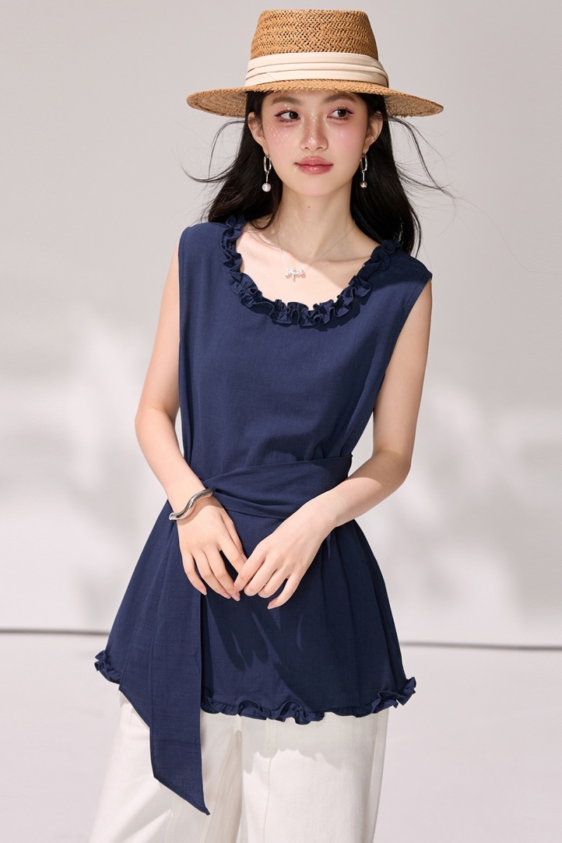 Niche wood ear shirt U-neck temperament tops