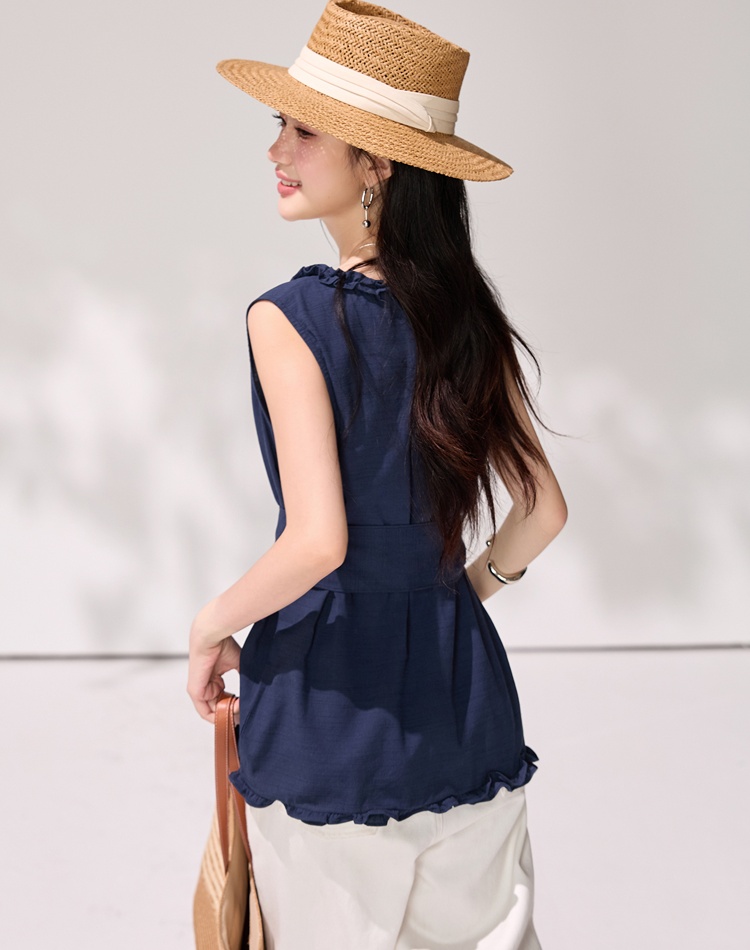 Niche wood ear shirt U-neck temperament tops