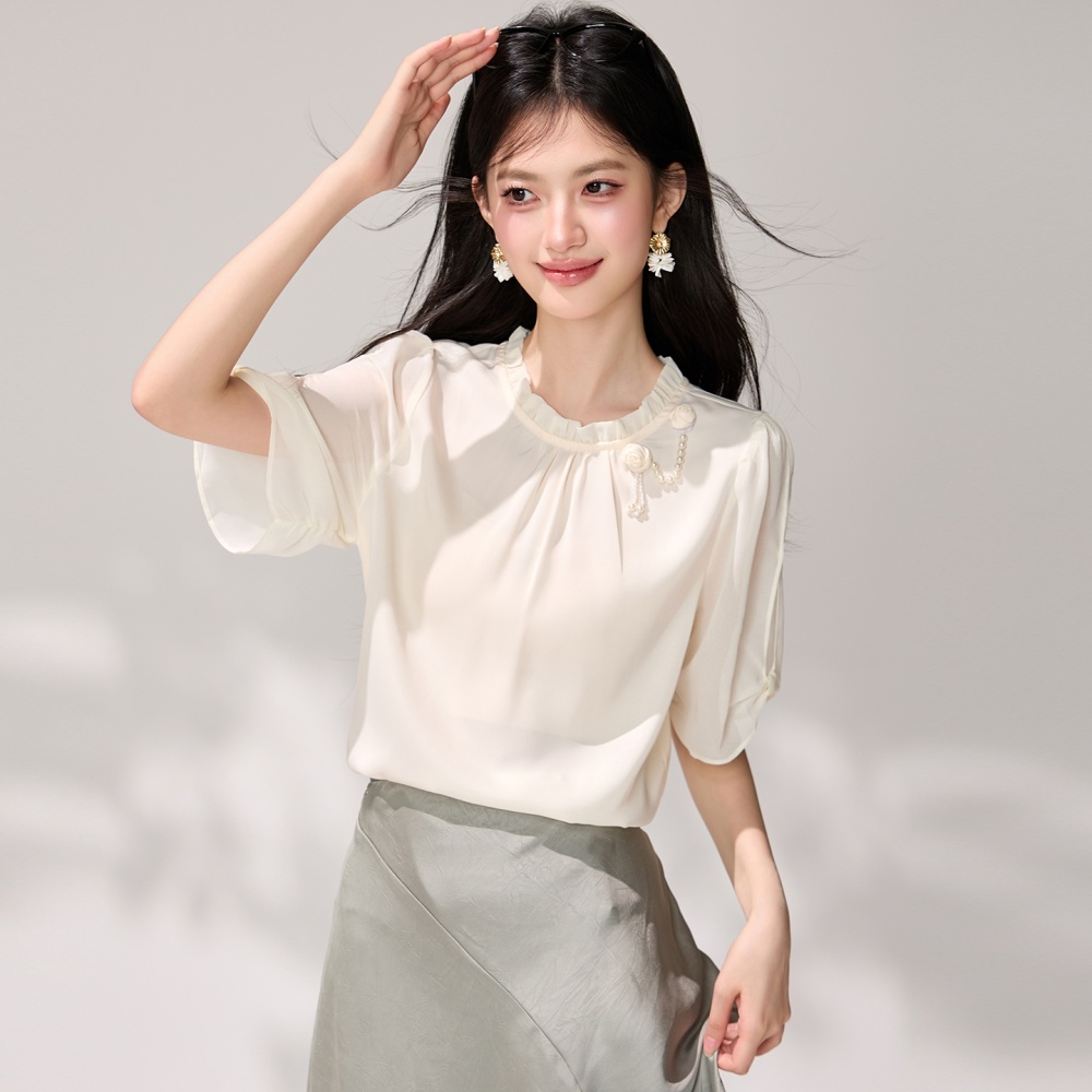 Split slim chiffon shirt short sleeve temperament shirt