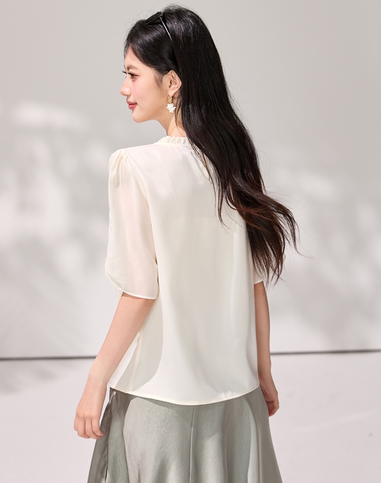 Split slim chiffon shirt short sleeve temperament shirt